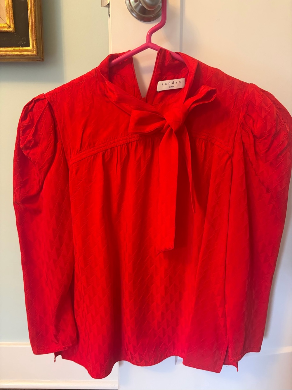 Sandro Vibrant Red Long Sleeve Blouse with Bow